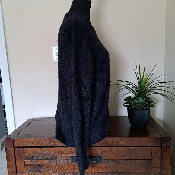 Bleu Gray Eyelash Sweater Women's Small Black Cozy Crewneck Top - Picture 4 of 13